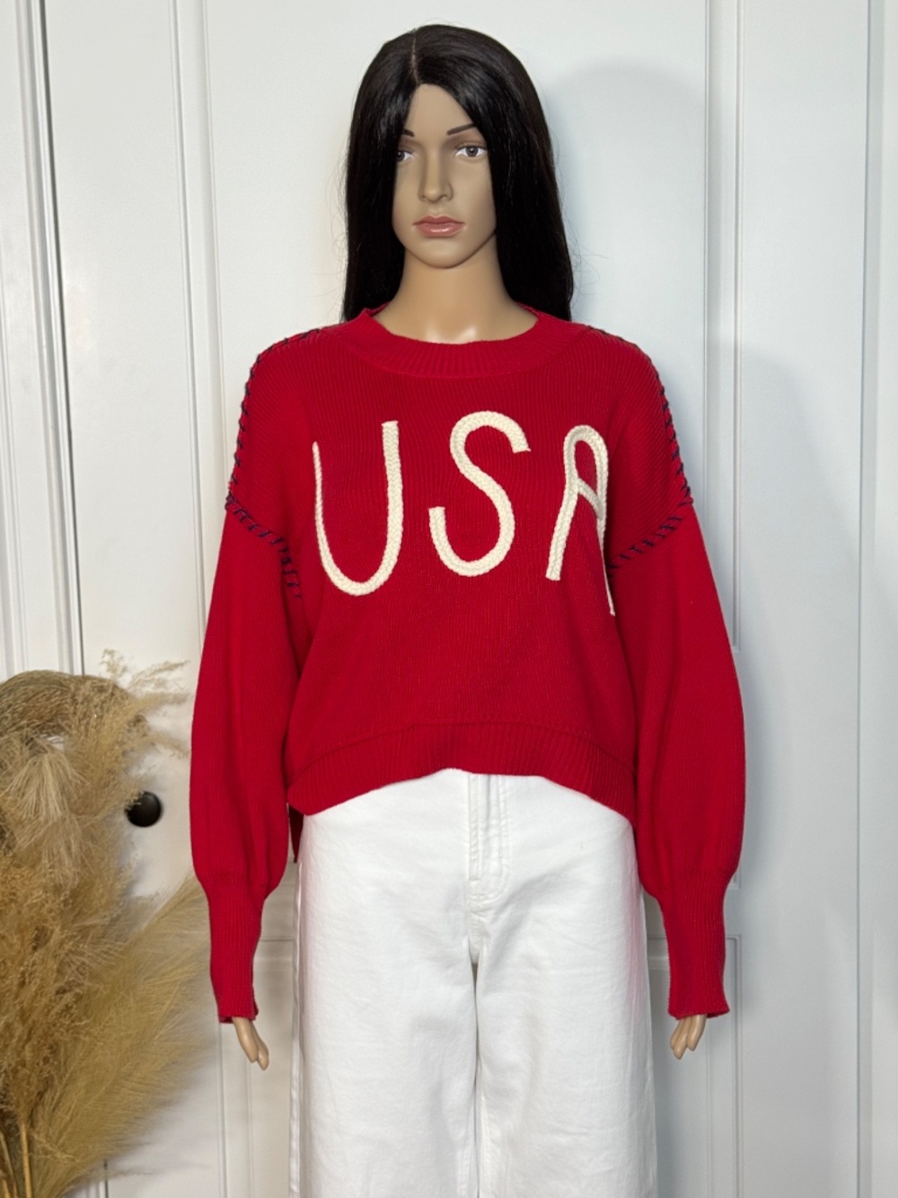 RED CABLE KNIT "USA" LONG SLEEVE SWEATER SIZE SMALL - NWT - Picture 5 of 12